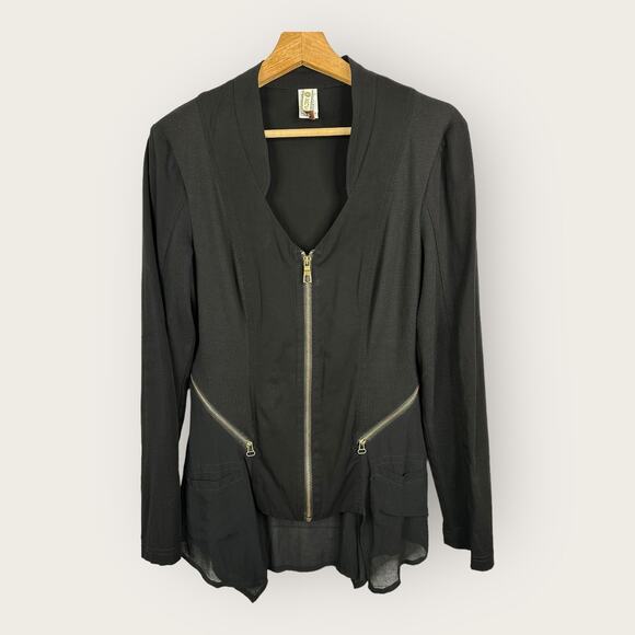 XCVI Jackets & Blazers - XCVI Womens Medium Zip Up Utility Mixed Media Jacket Lagenlook Sheer Black